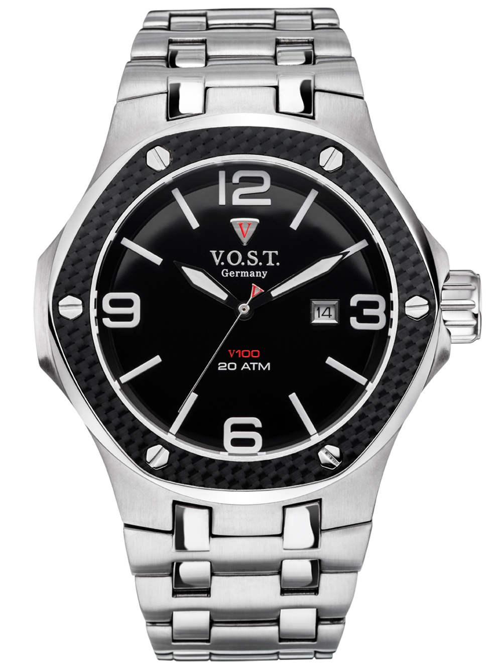 V.O.S.T. Germany V100.009.3S.SC.M.B Steel-Date 44mm 20ATM